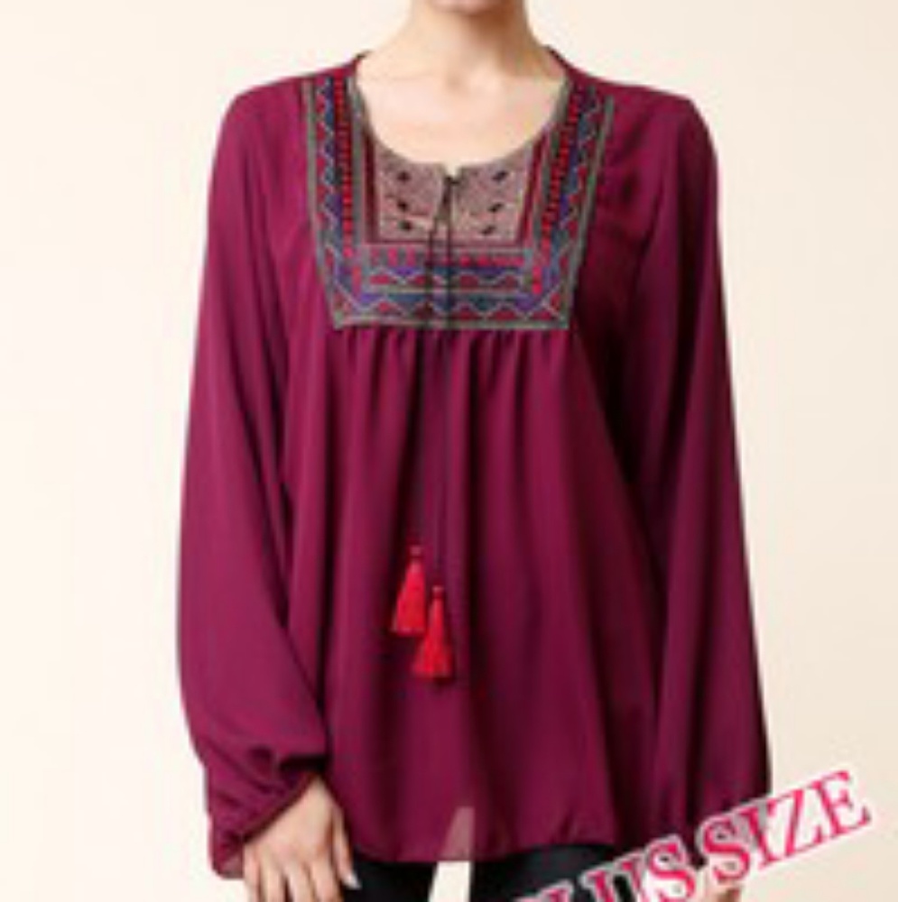 Long Sleeve Peasant Top - Plus Size